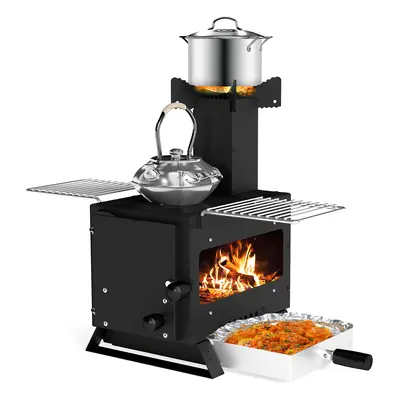 Portable Wood Burning Stove Mini Heater Burner with Pot Rack-Silver