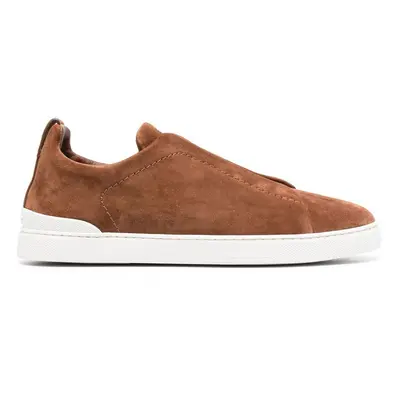 Zegna Men Triple Stitch Suede Sneakers Brown