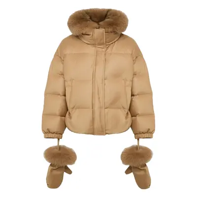 Yves Salomon Short Loro Piana fabric down jacket Macadamia